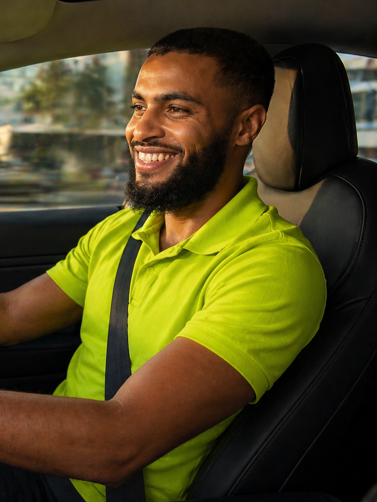 A GuyWay driver in brand uniform