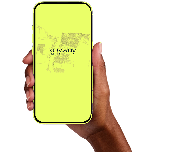 The GuyWay ride-hailing app on an iPhone, showing a Georgetown street map and upfront fare