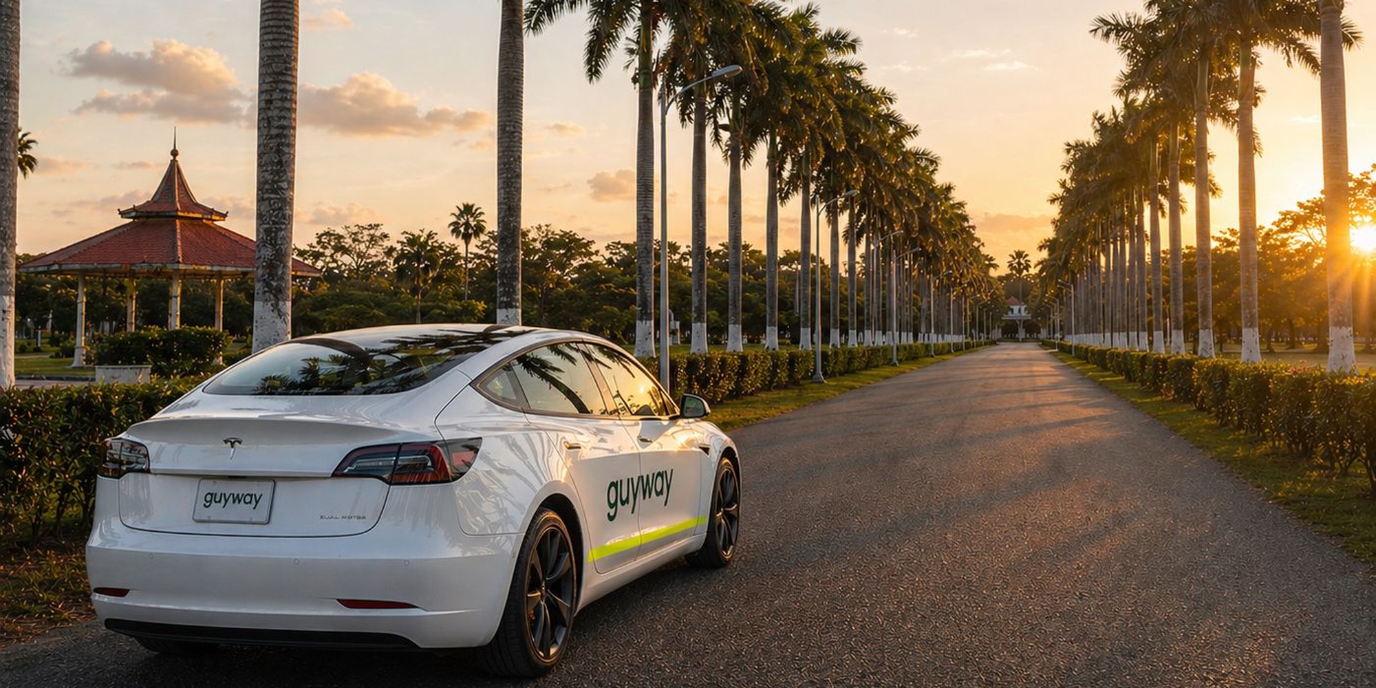 A GuyWay Tesla on the East Coast Highway heading to Berbice