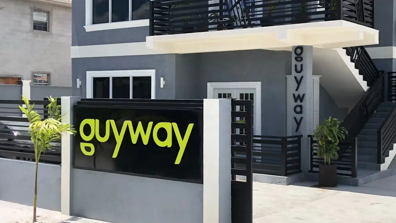 The GuyWay hub in Providence, East Bank Demerara, with the GuyWay sign at the gate